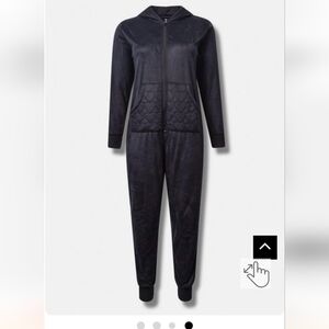 Torrid Fleece Pom Ears Heart Pocket Lounge Onesie black 3x 4x